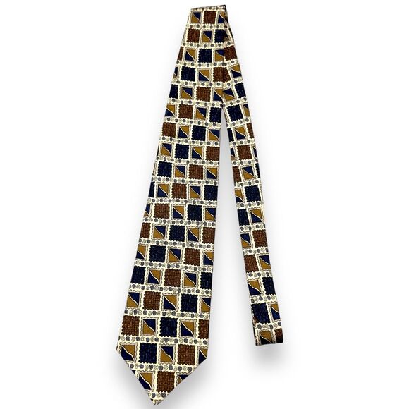 Nob Hill Mens Silk Dress Tie Made in Italy Square Scroll Geometric Design 57" 4" - Picture 2 of 12